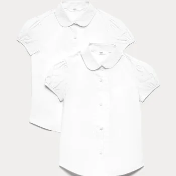 2 Pack Girls' Pintuck Easy Iron School Shirts (2-16 Yrs)