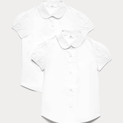 2 Pack Girls' Pintuck Easy Iron School Shirts (2-16 Yrs)