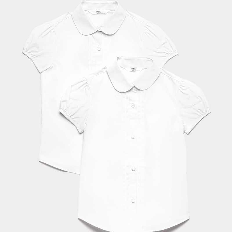 2 Pack Girls' Pintuck Easy Iron School Shirts (2-16 Yrs)
