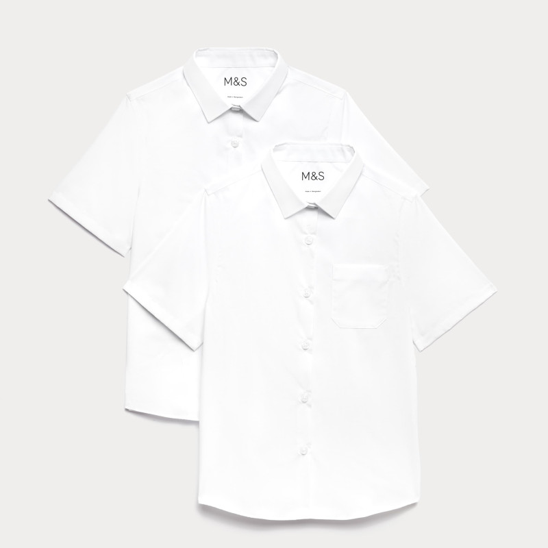 2 Pack Girls' Slim Fit Non-Iron School Shirts (2-18 Yrs)