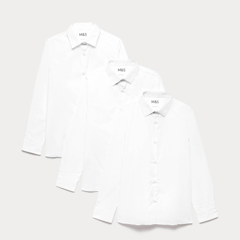 3 Pack Girls' Easy Iron School Shirts (2-16 Yrs)