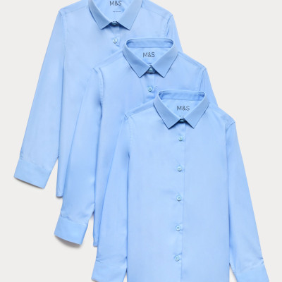 3 Pack Girls' Easy Iron School Shirts (2-16 Yrs)