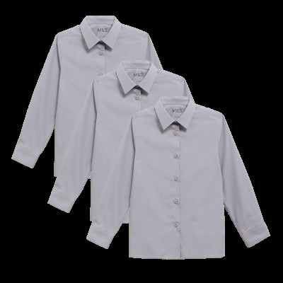 3 Pack Girls' Easy Iron School Shirts (2-16 Yrs)