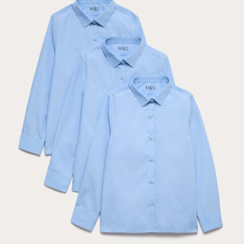 3 Pack Girls' Slim Fit Easy Iron School Shirts (2-16 Yrs)