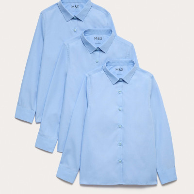 3 Pack Girls' Slim Fit Easy Iron School Shirts (2-16 Yrs)