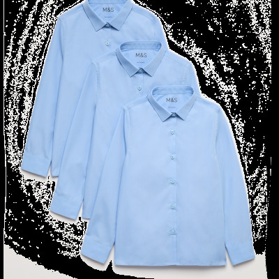 3 Pack Girls' Slim Fit Easy Iron School Shirts (2-16 Yrs)