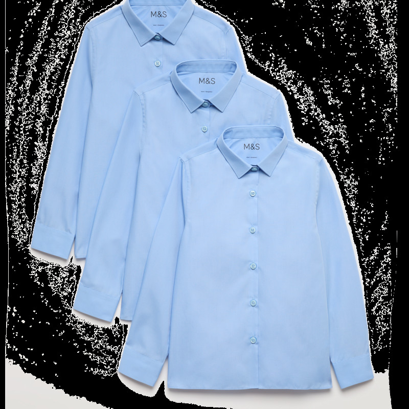 3 Pack Girls' Slim Fit Easy Iron School Shirts (2-16 Yrs)