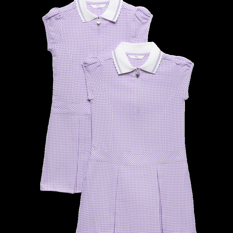 2 Pack Zip Gingham School Dresses (2-14 Yrs)