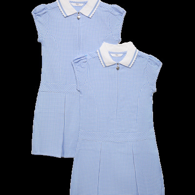 2 Pack Zip Gingham School Dresses (2-14 Yrs)