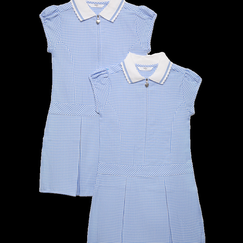 2 Pack Zip Gingham School Dresses (2-14 Yrs)