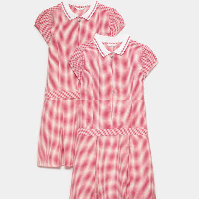 2 Pack Zip Gingham School Dresses (2-14 Yrs)