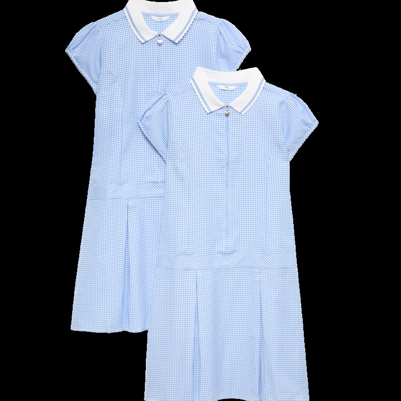 2 Pack Zip Gingham School Dresses (2-14 Yrs)