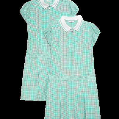 2 Pack Zip Gingham School Dresses (2-14 Yrs)