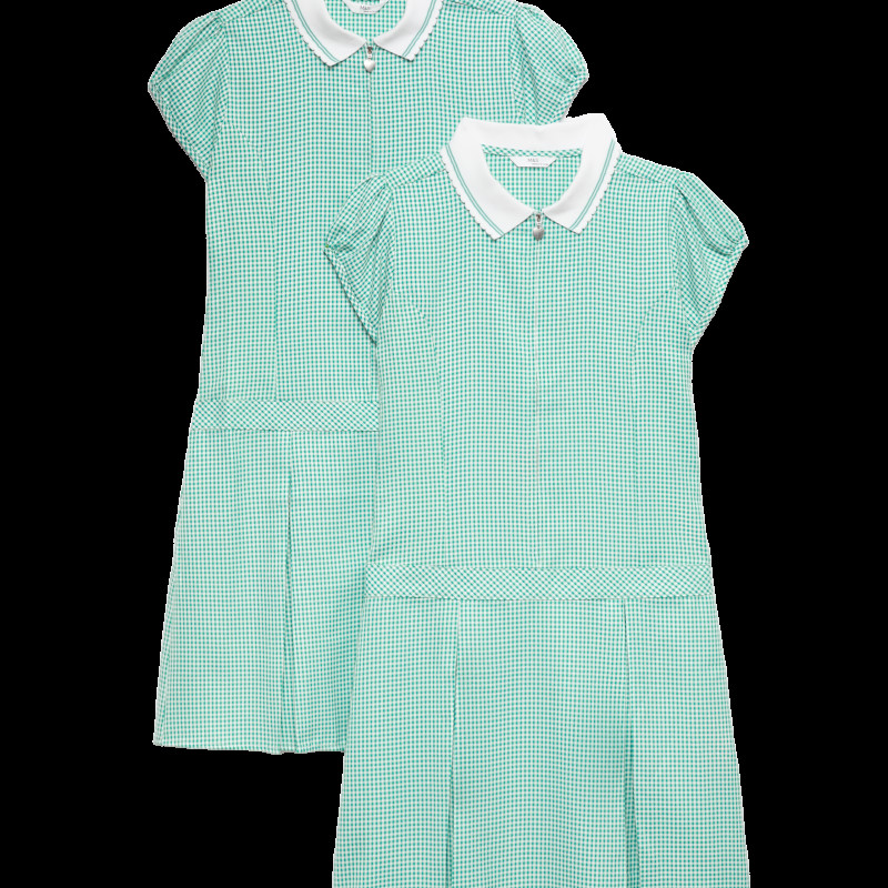2 Pack Zip Gingham School Dresses (2-14 Yrs)