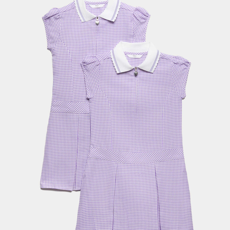 2 Pack Zip Gingham School Dresses (2-14 Yrs)