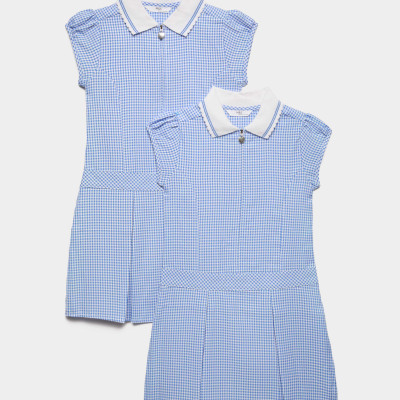 2 Pack Zip Gingham School Dresses (2-14 Yrs)