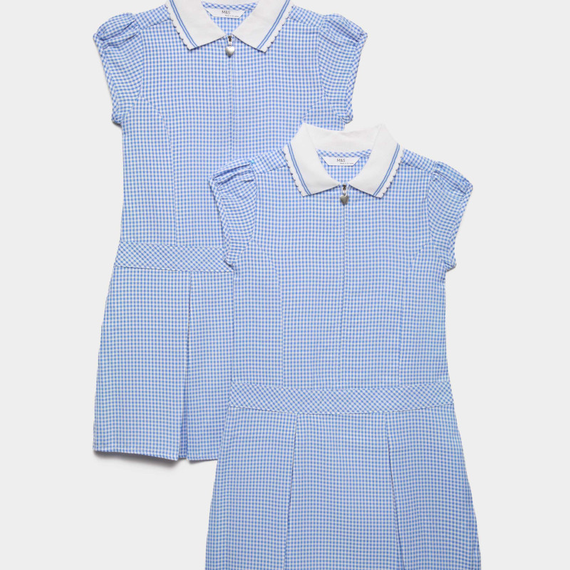 2 Pack Zip Gingham School Dresses (2-14 Yrs)