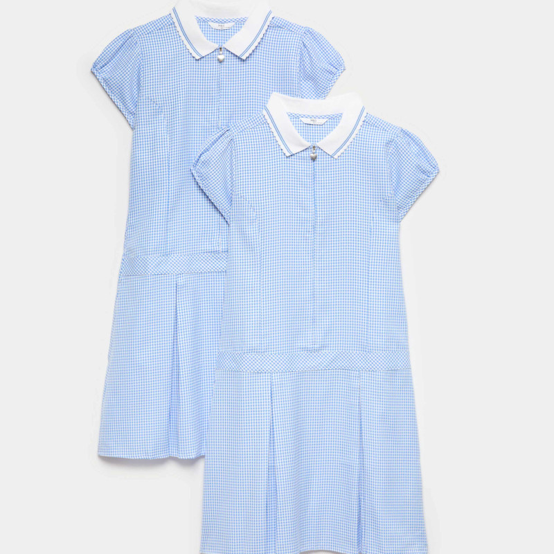 2 Pack Zip Gingham School Dresses (2-14 Yrs)