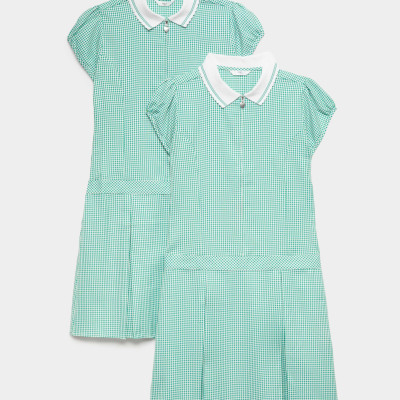 2 Pack Zip Gingham School Dresses (2-14 Yrs)