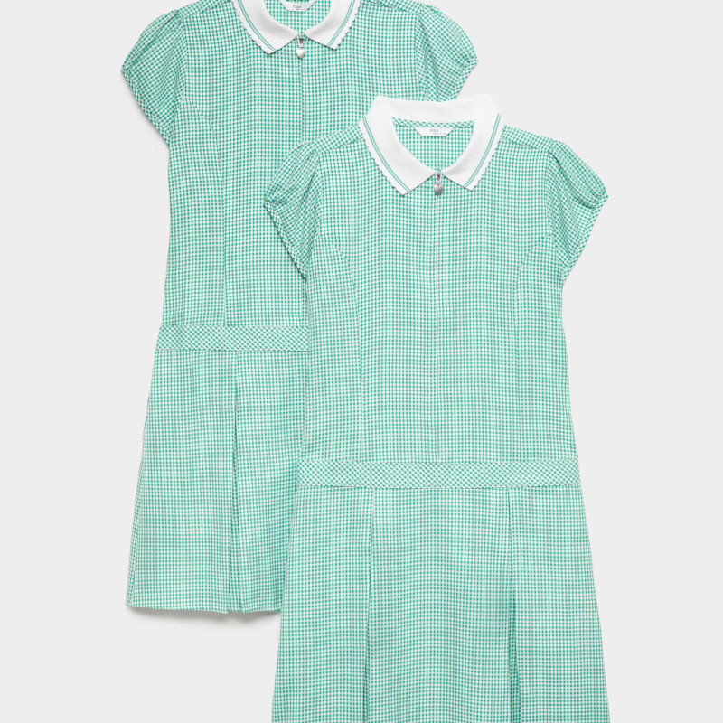 2 Pack Zip Gingham School Dresses (2-14 Yrs)
