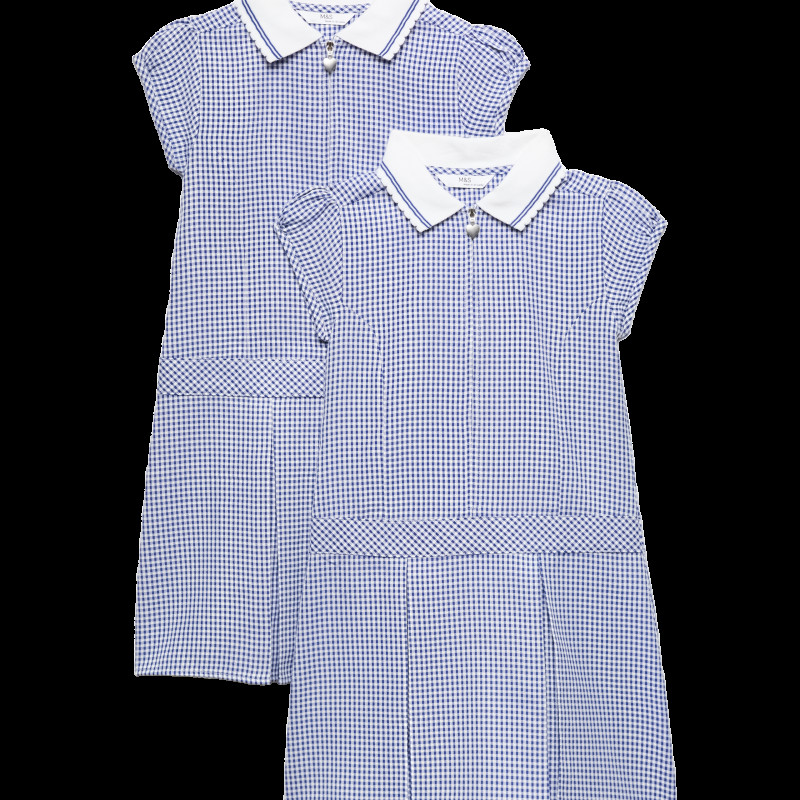 2 Pack Zip Gingham School Dresses (2-14 Yrs)
