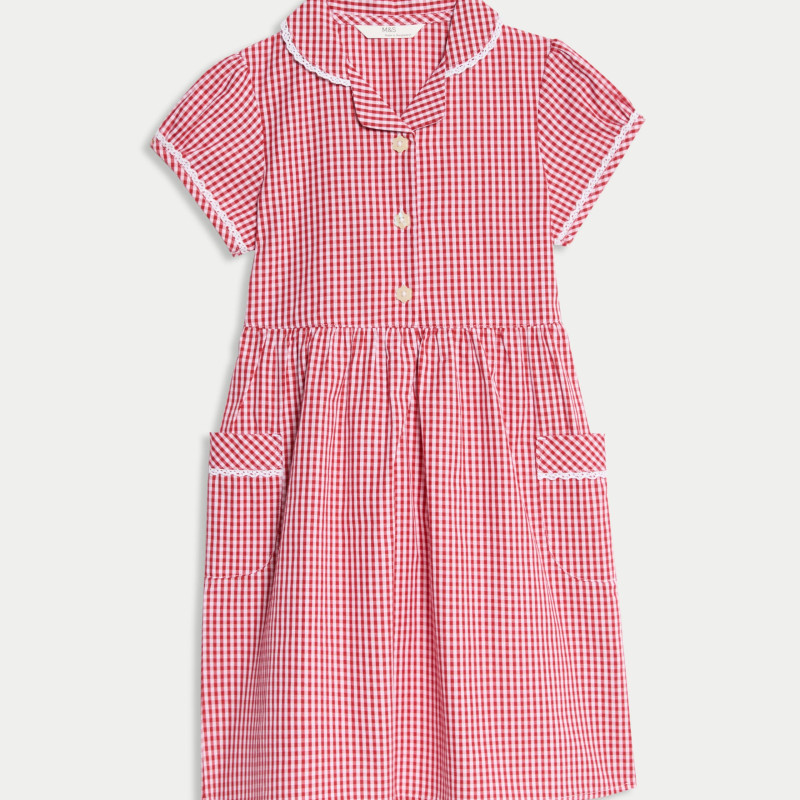 Pure Cotton Gingham School Dress (2-14 Yrs)