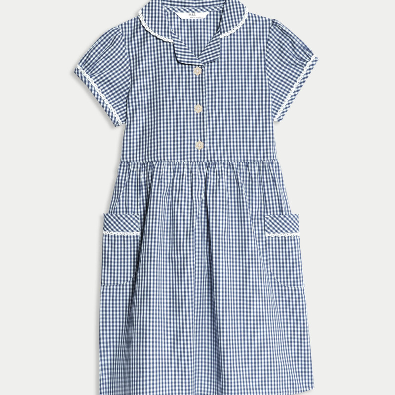 Pure Cotton Gingham School Dress (2-14 Yrs)