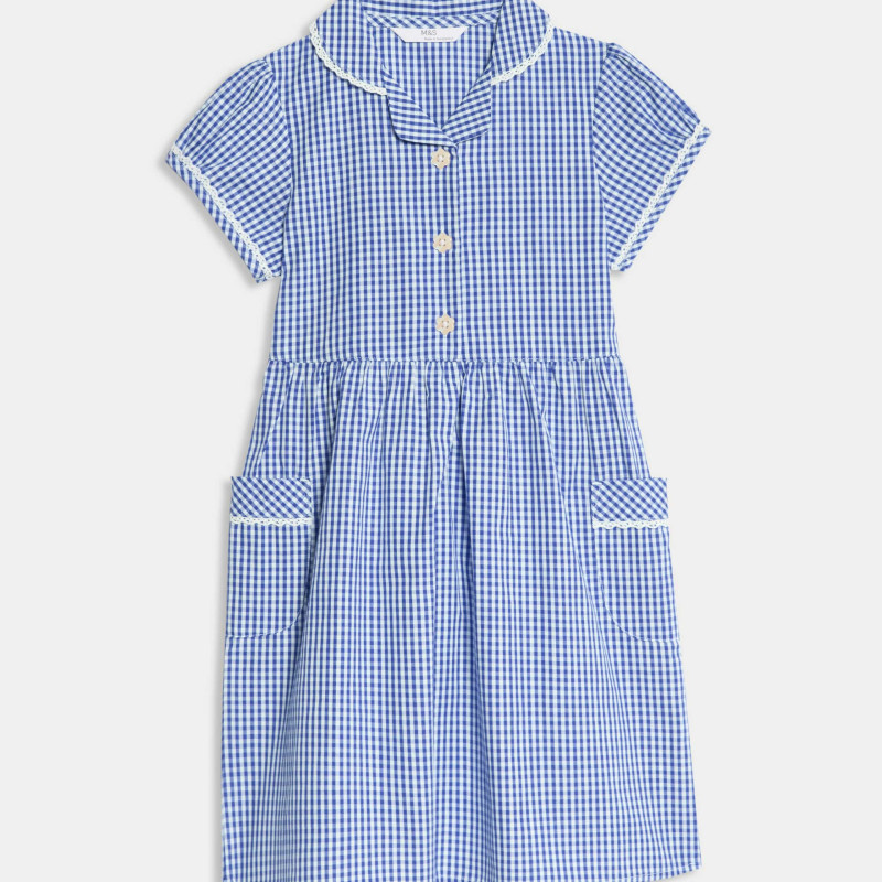 Pure Cotton Gingham School Dress (2-14 Yrs)