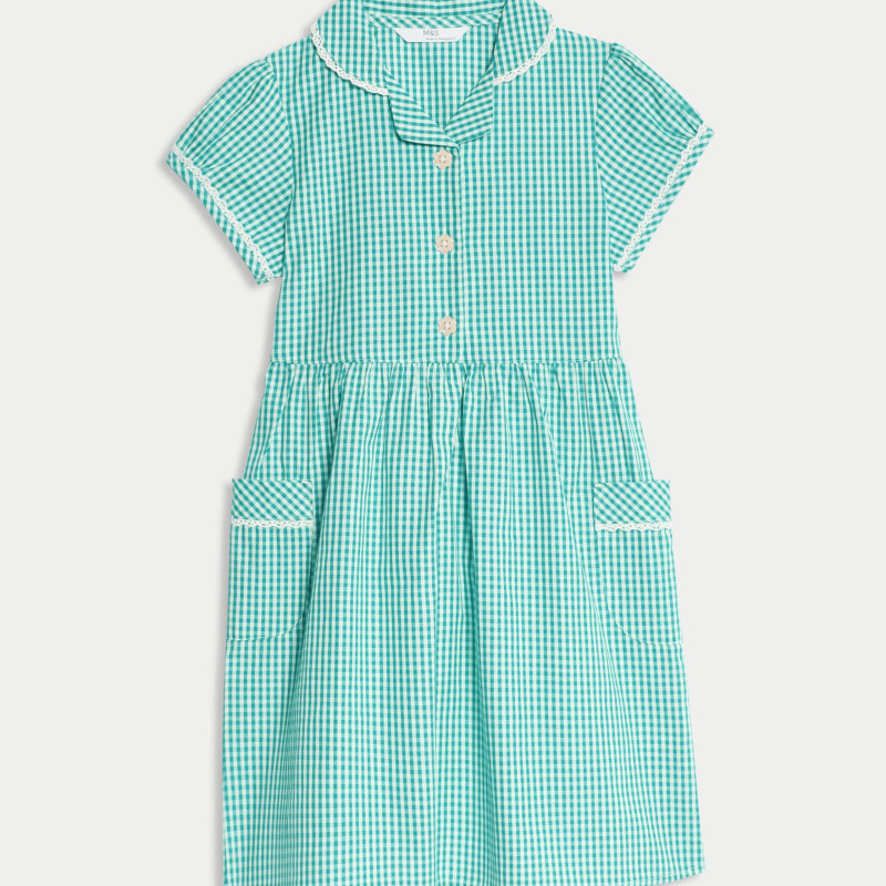 Pure Cotton Gingham School Dress (2-14 Yrs)