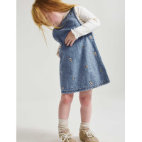 Denim Floral Embroidered Pinafore (2-8 Yrs)