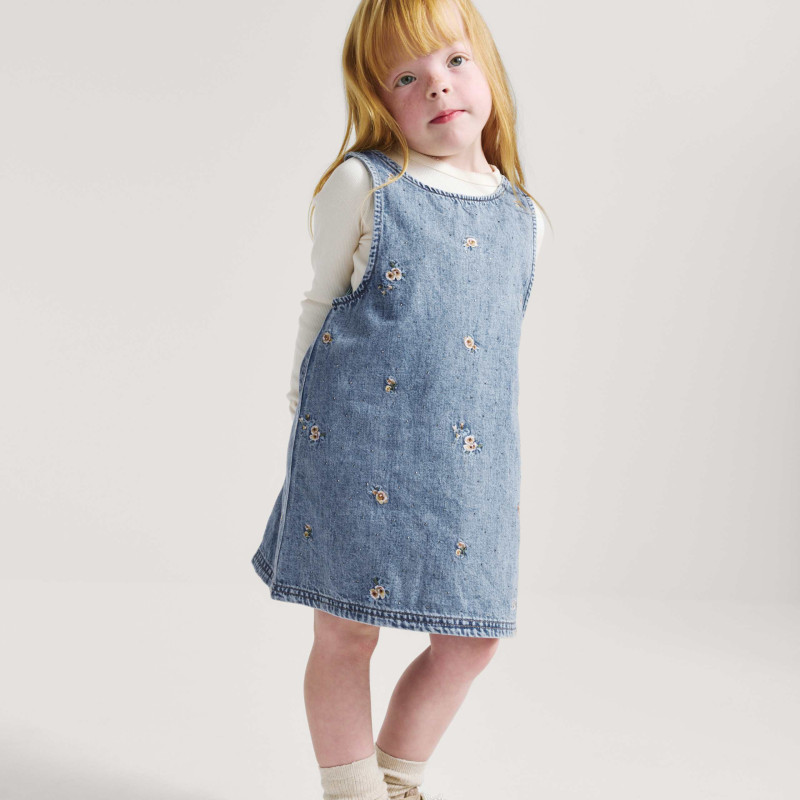Denim Floral Embroidered Pinafore (2-8 Yrs)