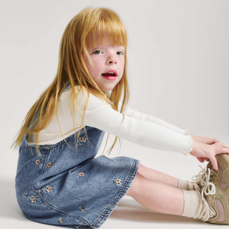 Denim Floral Embroidered Pinafore (2-8 Yrs)