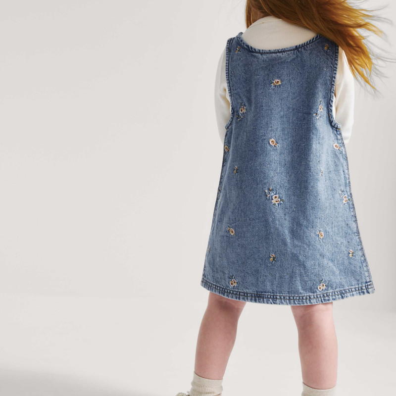 Denim Floral Embroidered Pinafore (2-8 Yrs)