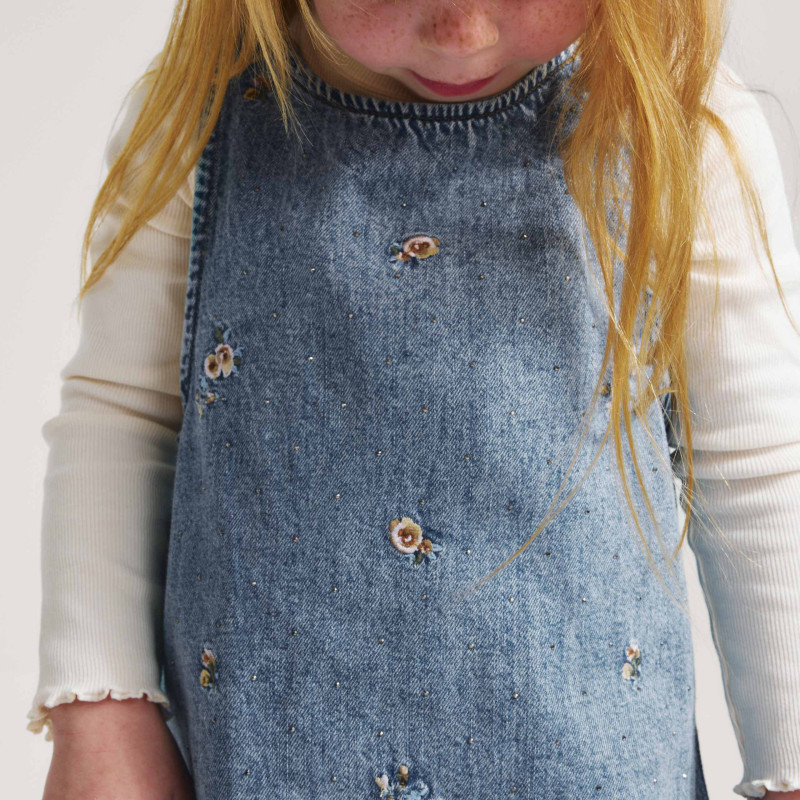Denim Floral Embroidered Pinafore (2-8 Yrs)