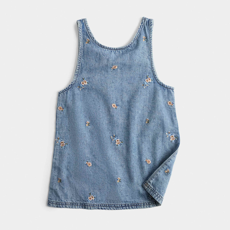 Denim Floral Embroidered Pinafore (2-8 Yrs)