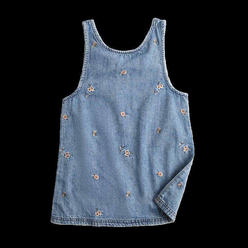 Denim Floral Embroidered Pinafore (2-8 Yrs)