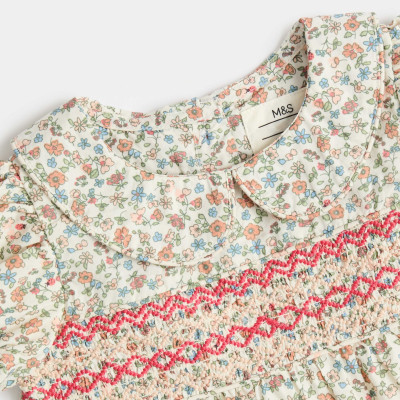 Pure Cotton Floral Smock Dress (0-3 Yrs)