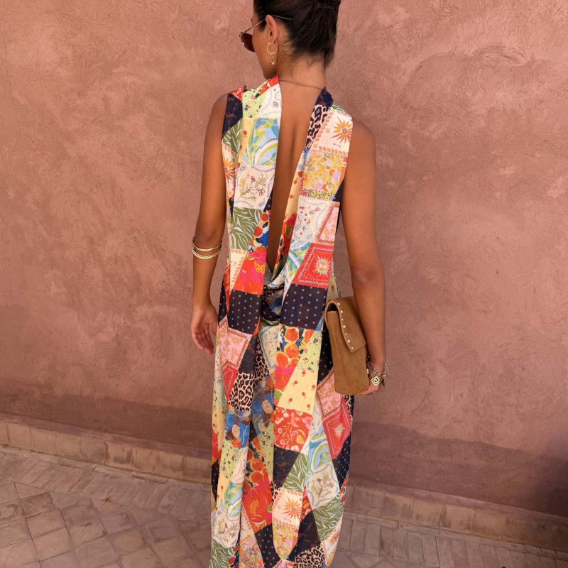 Printed Cowl Neck Maxi Fitted Dress