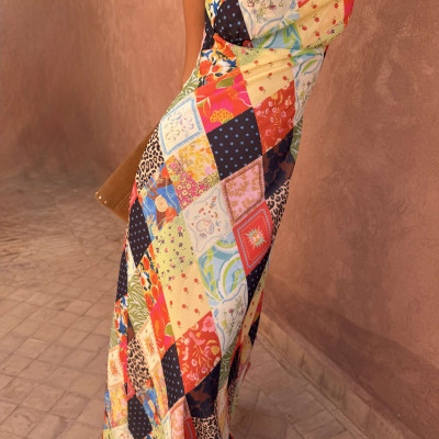 Printed Cowl Neck Maxi Fitted Dress