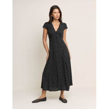 Polka Dot V-Neck Midi Tea Dress