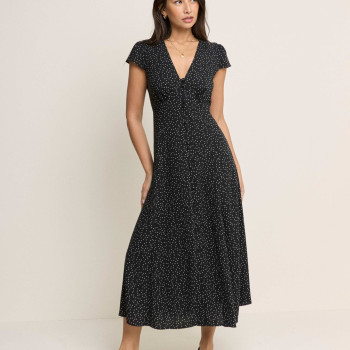 Polka Dot V-Neck Midi Tea Dress