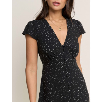 Polka Dot V-Neck Midi Tea Dress