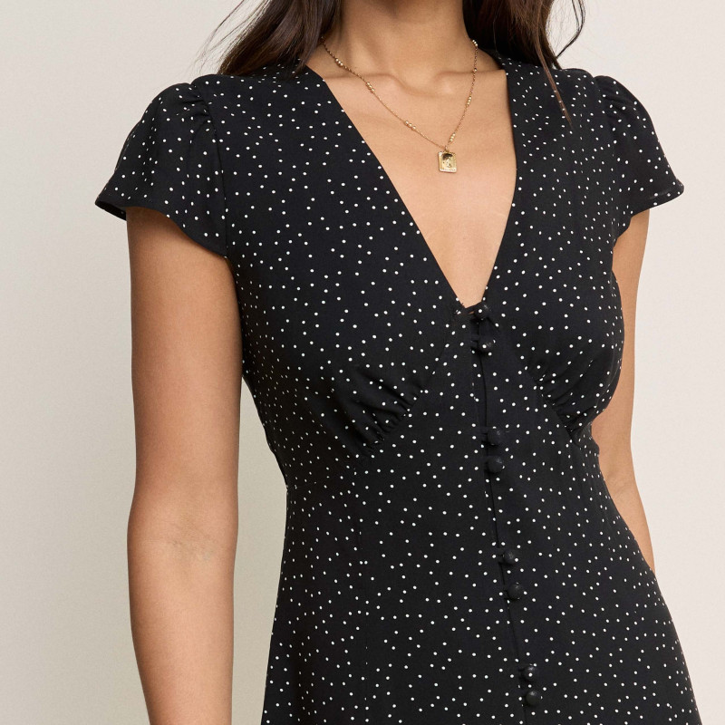 Polka Dot V-Neck Midi Tea Dress