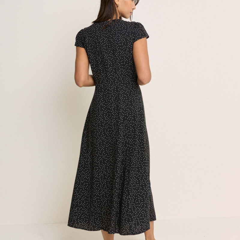 Polka Dot V-Neck Midi Tea Dress
