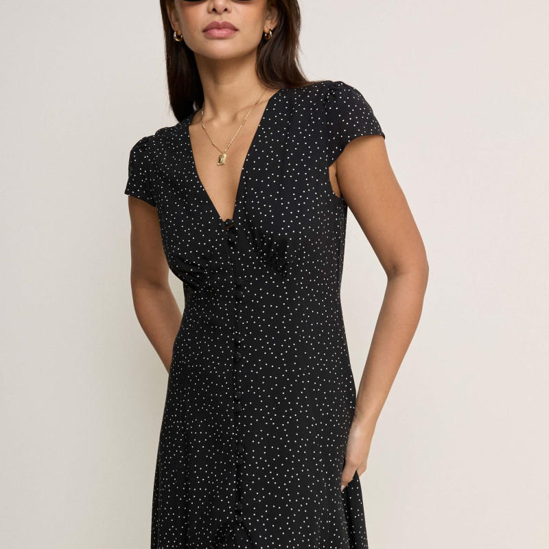 Polka Dot V-Neck Midi Tea Dress