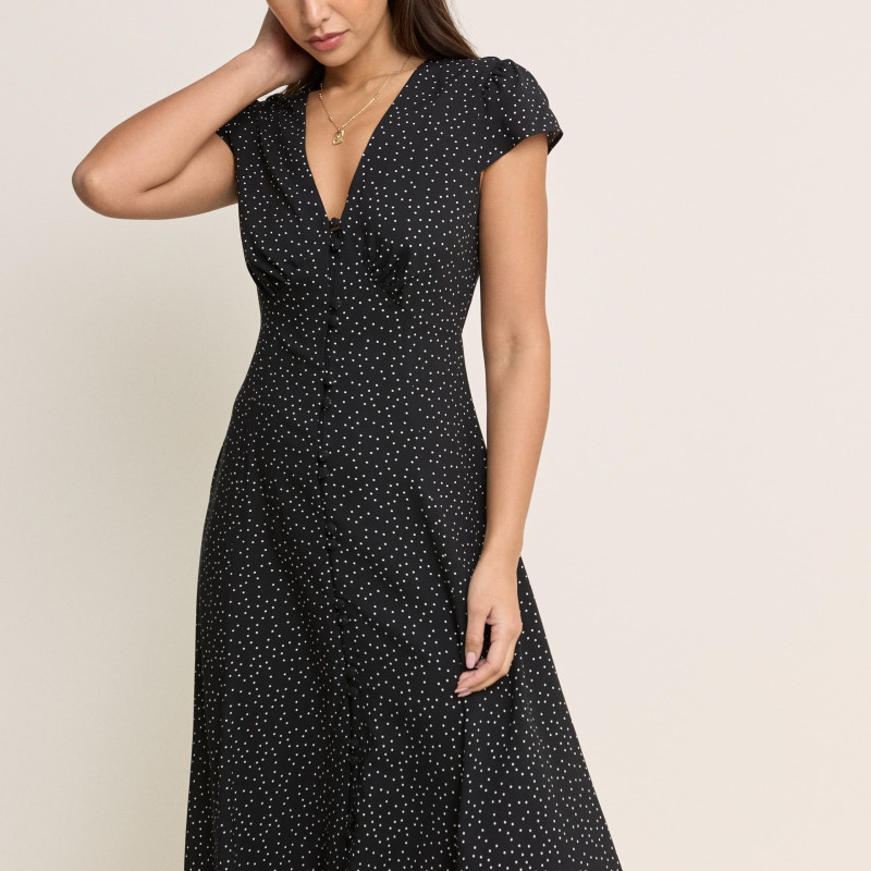 Polka Dot V-Neck Midi Tea Dress