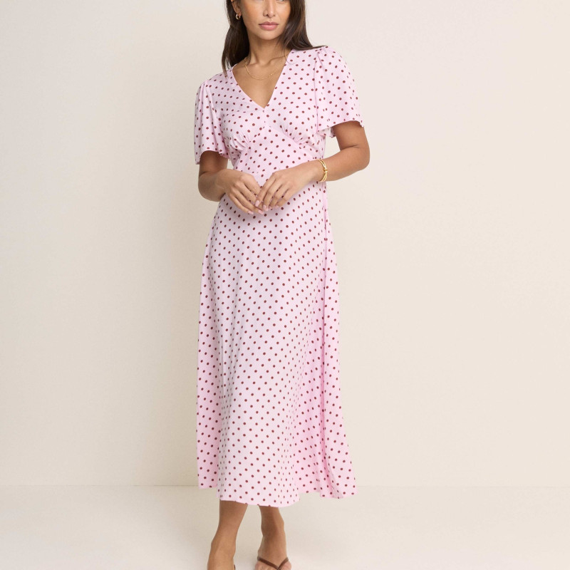 Polka Dot V-Neck Midi Tea Dress
