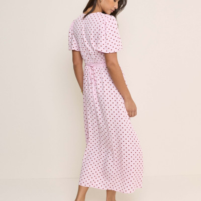 Polka Dot V-Neck Midi Tea Dress