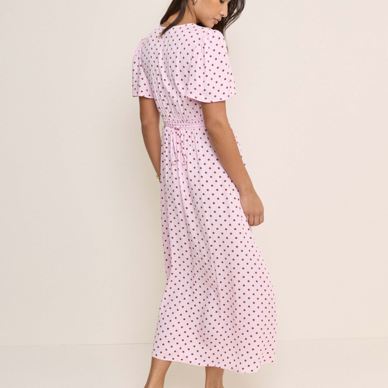 Polka Dot V-Neck Midi Tea Dress