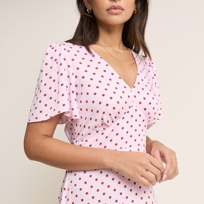 Polka Dot V-Neck Midi Tea Dress